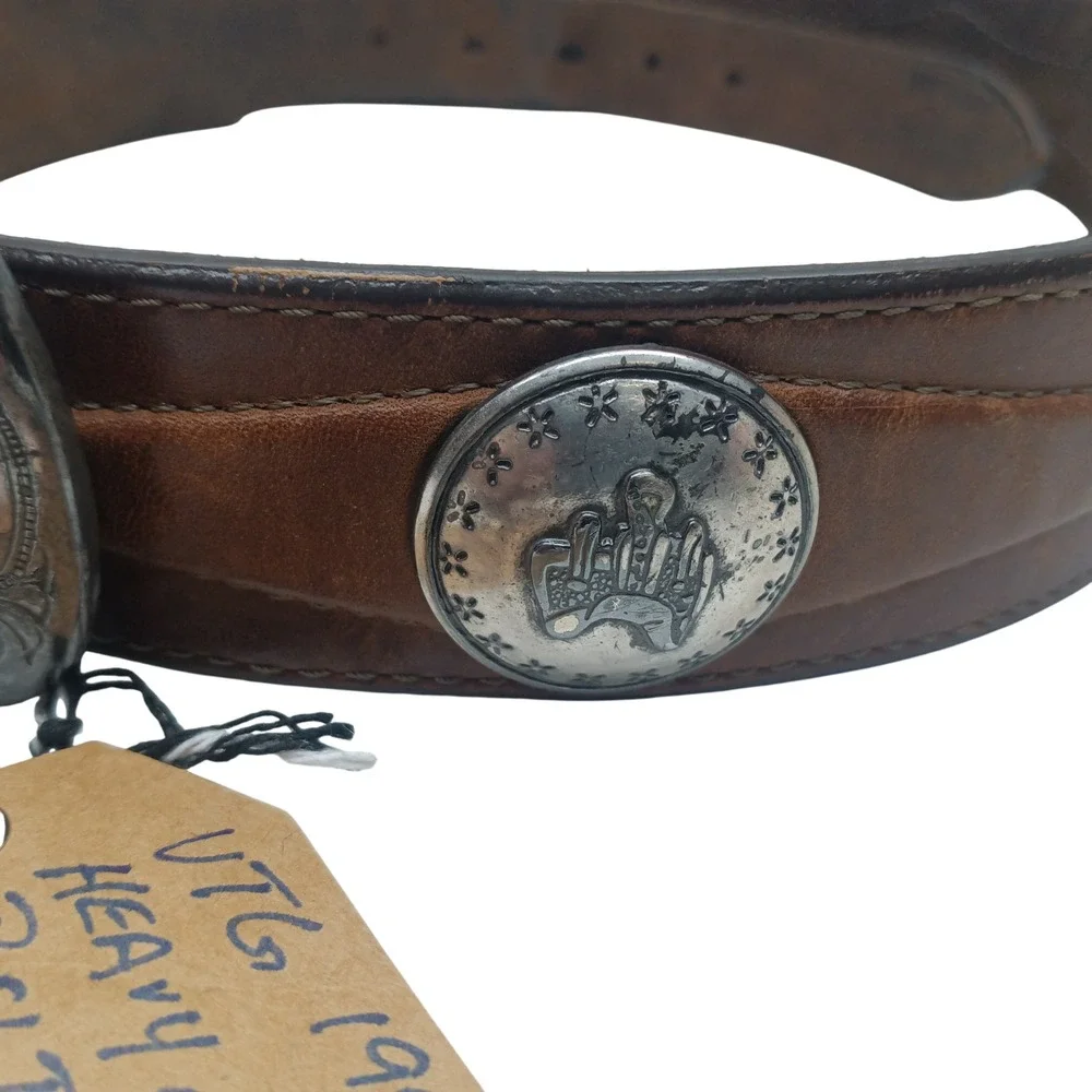 VTG JUSTIN 1993 Belt Brown Men's Genuine Leather‎ Concho Belt 1.5